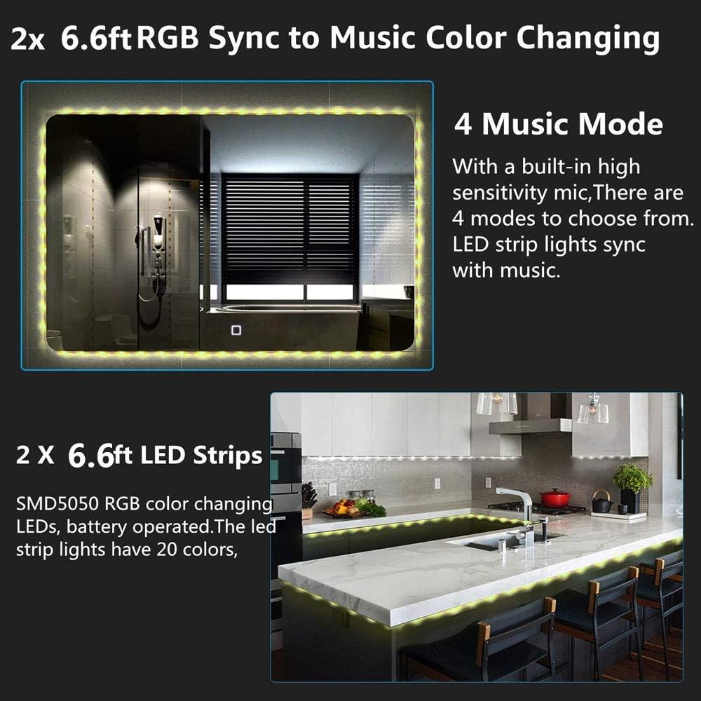 Barhootao 13.2FT/4M LED Strip Lights RGB LED Light Strip Battery Operated, Music Sync 5050SMD, Color Changing Rope Light Waterproof LED Tape Lights Kit with Remote for Party Room (2x6.6FT)