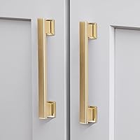 VEHCIL 20 Pack Brushed Gold Square Cabinet Pulls 5 Inch Hole Centers - Solid Zinc Alloy Kitchen Drawer Handles for Cabinets Closets
