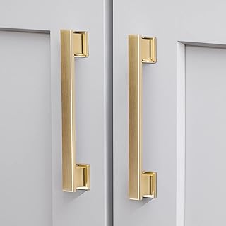 20 Pack Square Brushed Gold Cabinet Pulls, 5 Inch(128mm) Hole Centers Go...