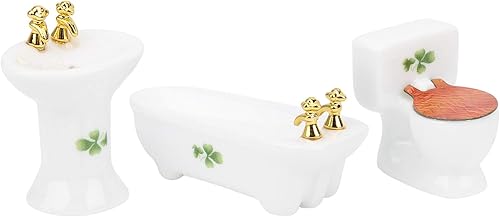 Miniatura 3 de Juego de baño en miniatura de casa de muñecas, 1: 24 juego de baño de porcelana en miniatura para casa de muñecas, muebles de casa de muñecas para