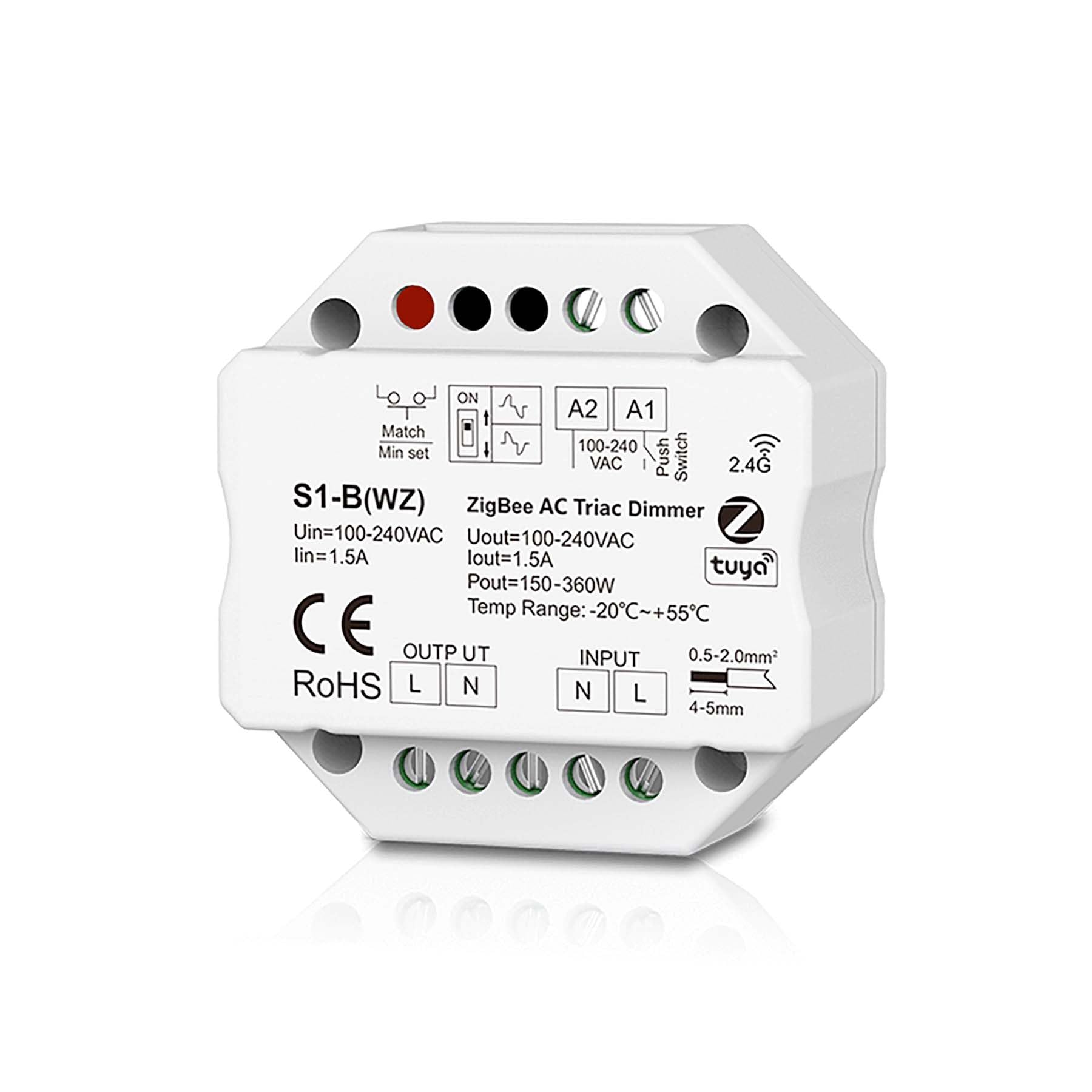 LED AC100-240V Zigbee Triac Dimmer, Tuya APP Voice Control 2.4GHz RF, S1-B(WZ)
