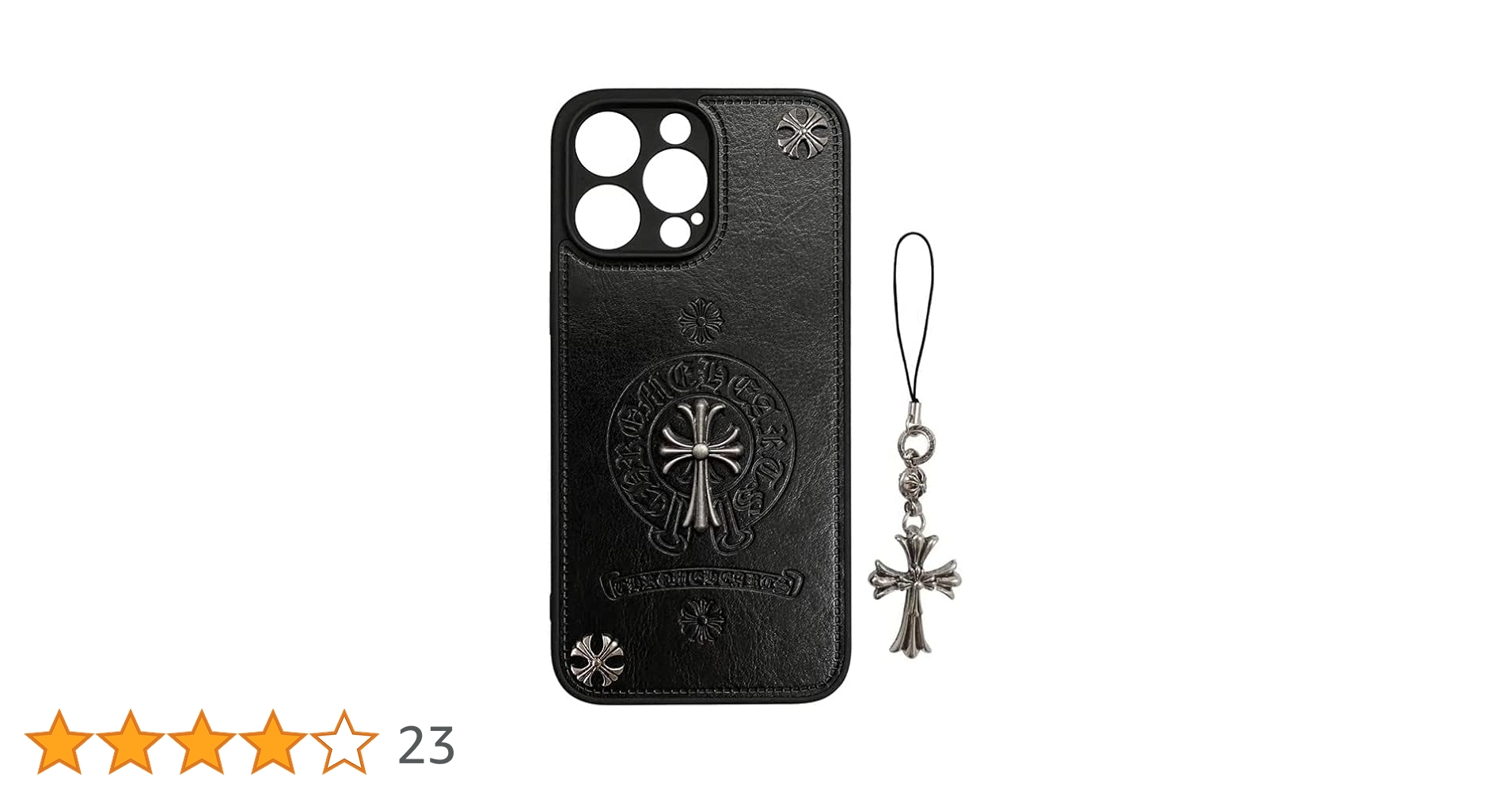 クロムハーツ黒のレザーケース 十字架刺繍 クロームハーツ 純正 iPhone13pro max/14スマホケース 十字架柄付き