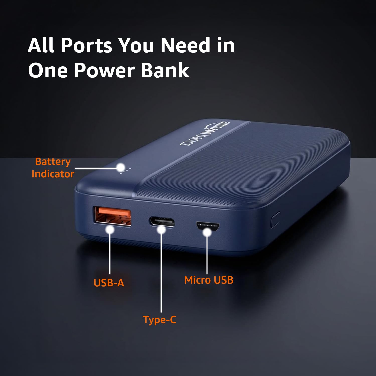 Amazon Basics 20000 mAh Power Bank | 22.5W Fast Charging | Dual Output & Input | Charge 3 Devices Simultaneously | for Smartphones, TWS Earbuds, Speakers, Tablets (Dark Blue) 3