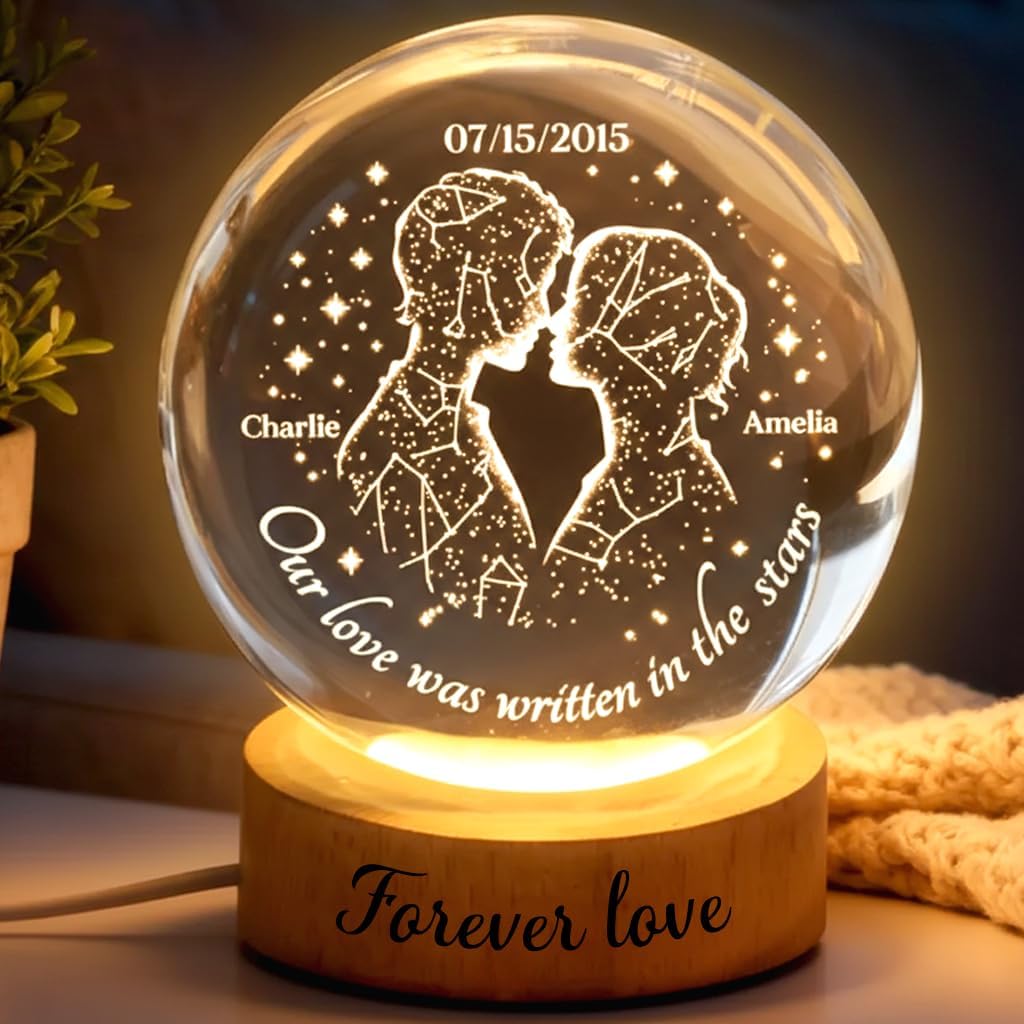 NAZENTI Personalized 3D Star Maps Crystal Ball, Custom Engraved Star Couple L...