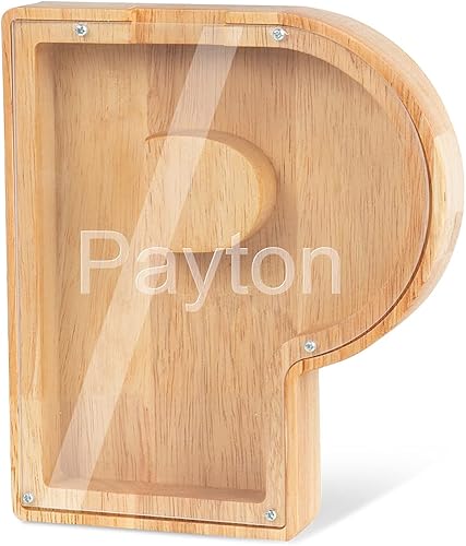 Miniatura 2 de Wooden Piggy Bank Personalized 26 English Alphabet Letter Coin Bank Custom Money Box Wooden Piggy Bank ​Gift for Kids Christmas Birthday Gift Home