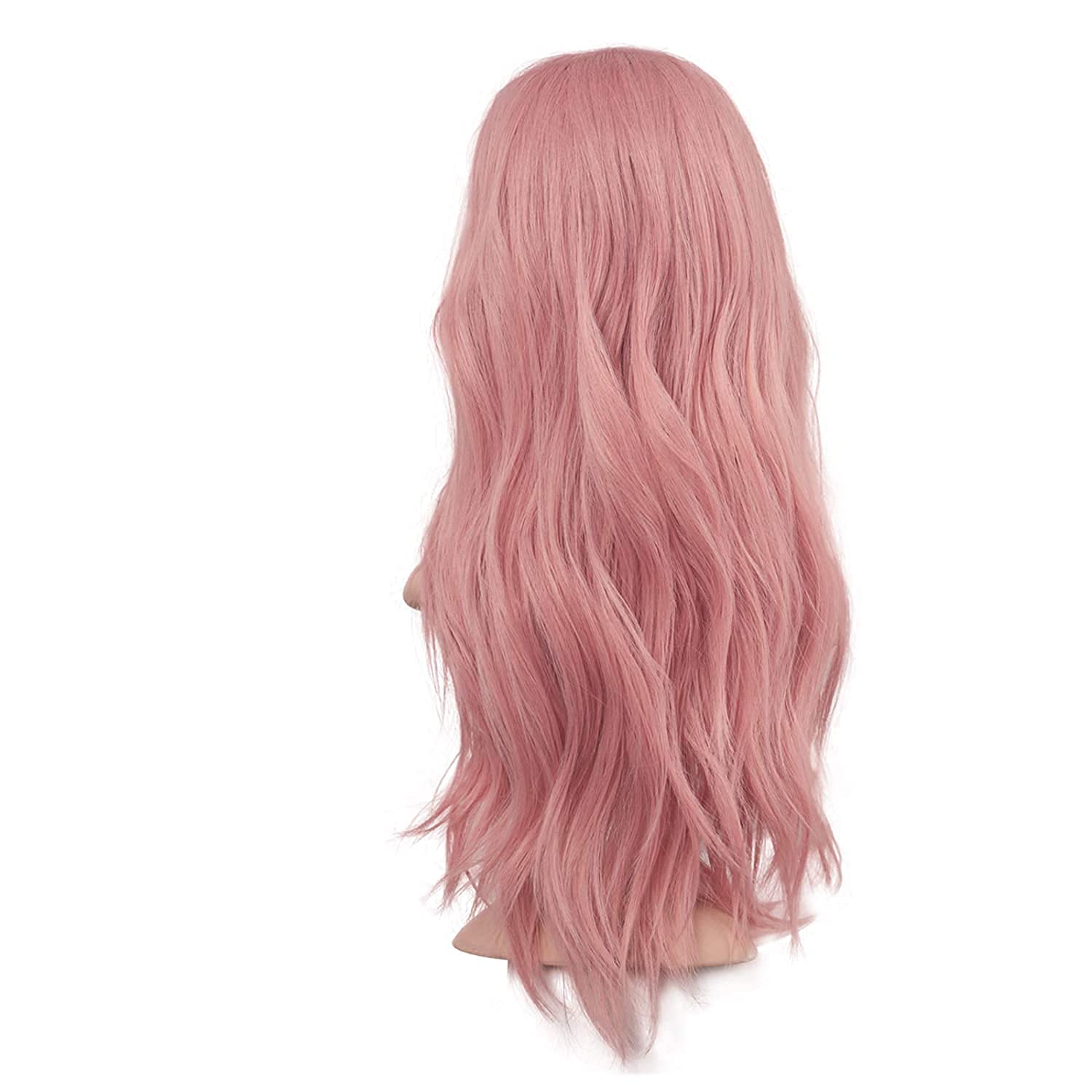 FESHFEN Parrucca Rosa Lunga Ondulé, 60 cm Parrucche Donna Lunghe Sintetici Separazione Centrale Parrucche Uso Quotidiano Festa Parrucca Long Wavy Wig