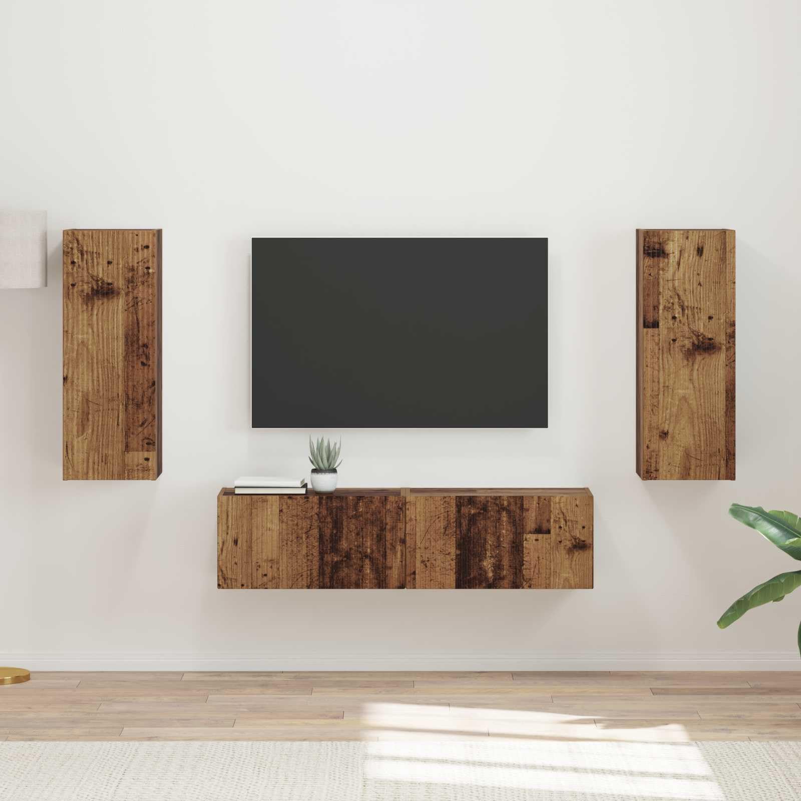 TV-Schrankset Wandmontiert, 2-teilig, Altholz Holzwerkstoff, Modernes Media-Center für Wohnzimmer, Elegante Aufbewahrung, Platzsparend