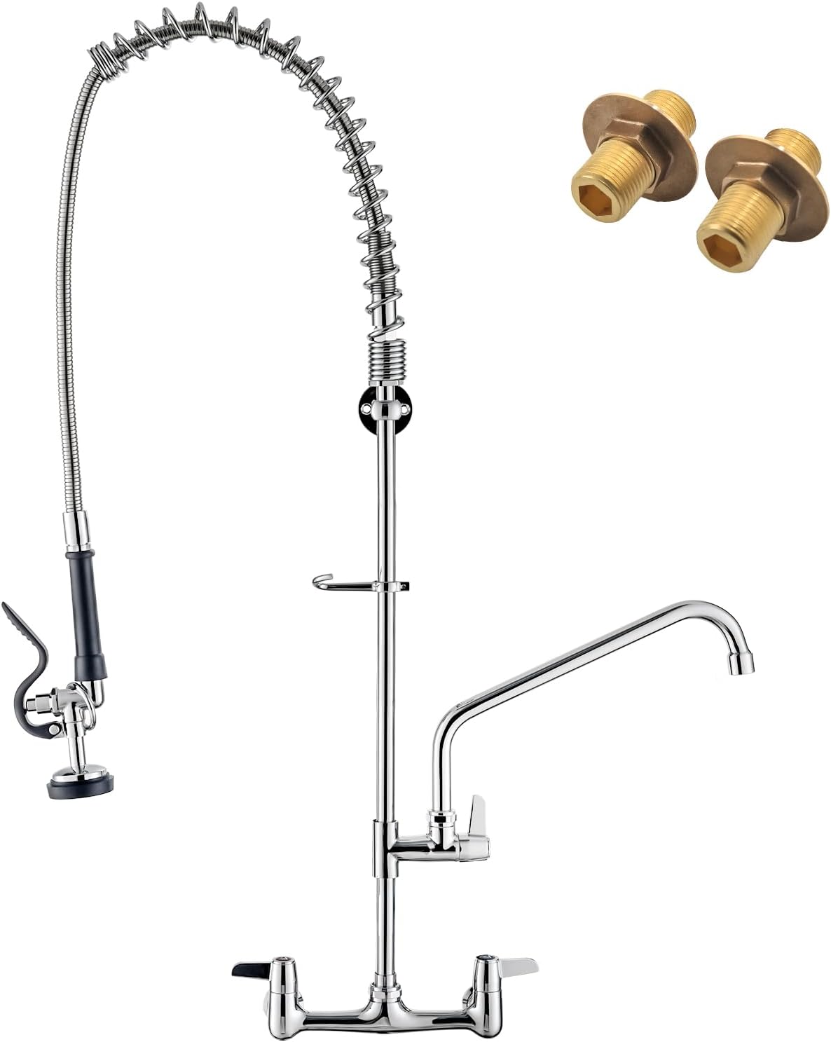 GIMILI Commercial Sink Faucet with Sprayer 8 Inch Center Wall Mount 36 Inch | Pre Rinse Spray Head, Pull Down Hose, Restaurant Kitchen Use, Industrial and Farmhouse, for 3 Compartment and 3 Bay Sinks