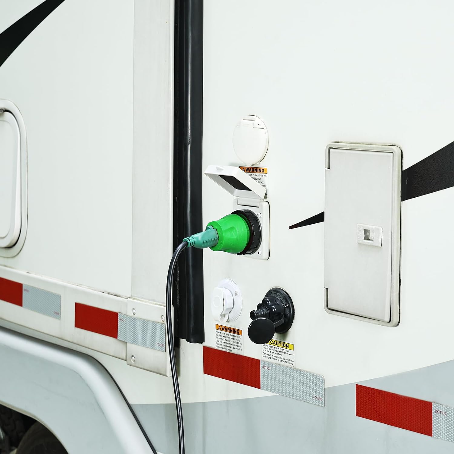 RVGUARD 30 Amp to 110 Volt RV Adapter Plug with Locking Connector, NEMA 5-15P to NEMA L5-30R Electrical Power Adapter, Green