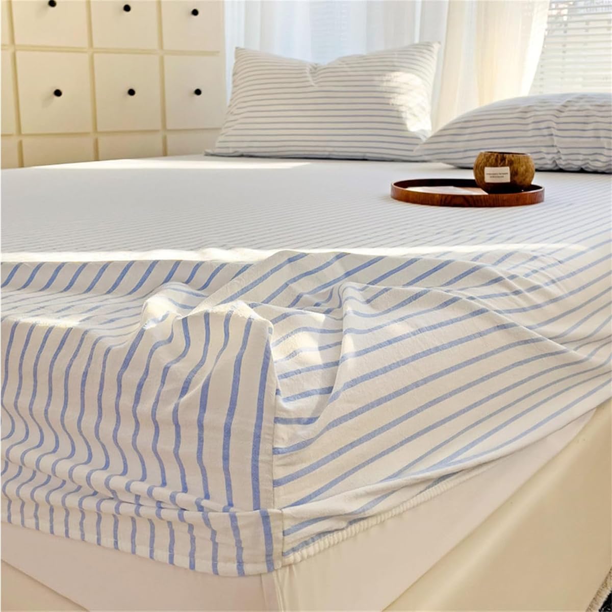 Odot Blue Stripes Fitted Sheets 100% Polyester Elastic Bedding Sheets,All Around Elastic, Super King Fitted Sheet Deep Pocket 25cm - Shrinkage Fade Resistant- 200x220CM - Image 4