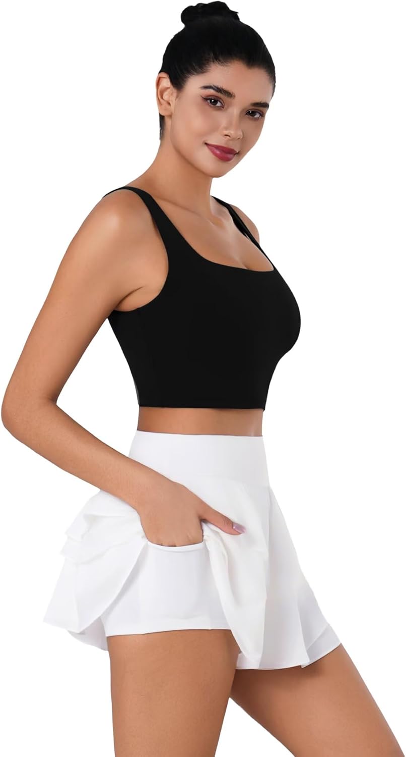 Sunzel Square Neck Longline Sports Bra with Removable Pads Built in Bra Workout Crop Tank Top Wide Strap Short Yoga Camisole - Image 5