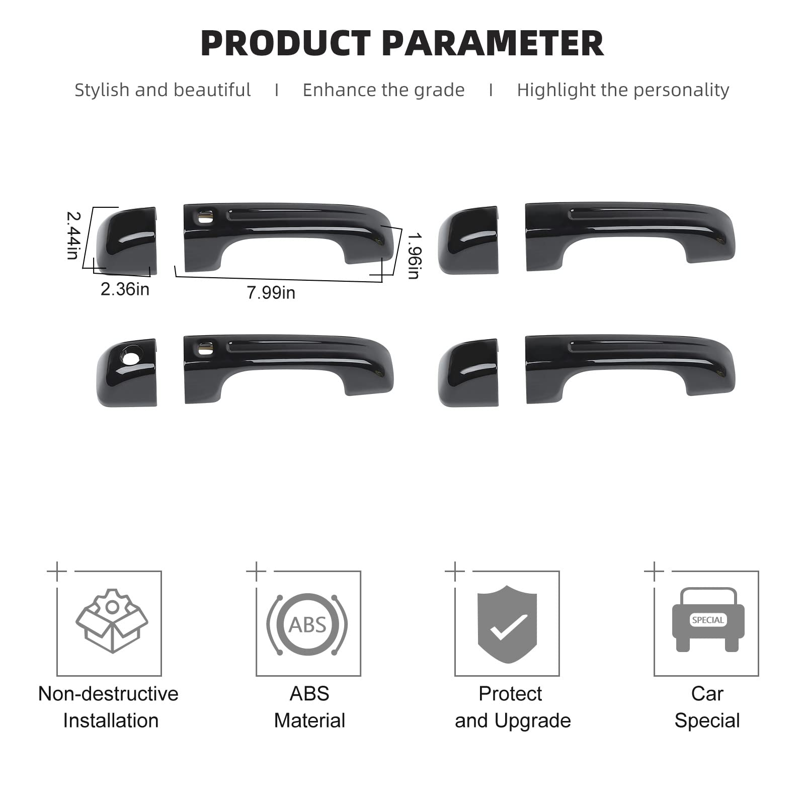 CheroCar for Ram Exterior Door Handle Covers Accessories Exterior for 2018-2021 Dodge Ram, (Black)