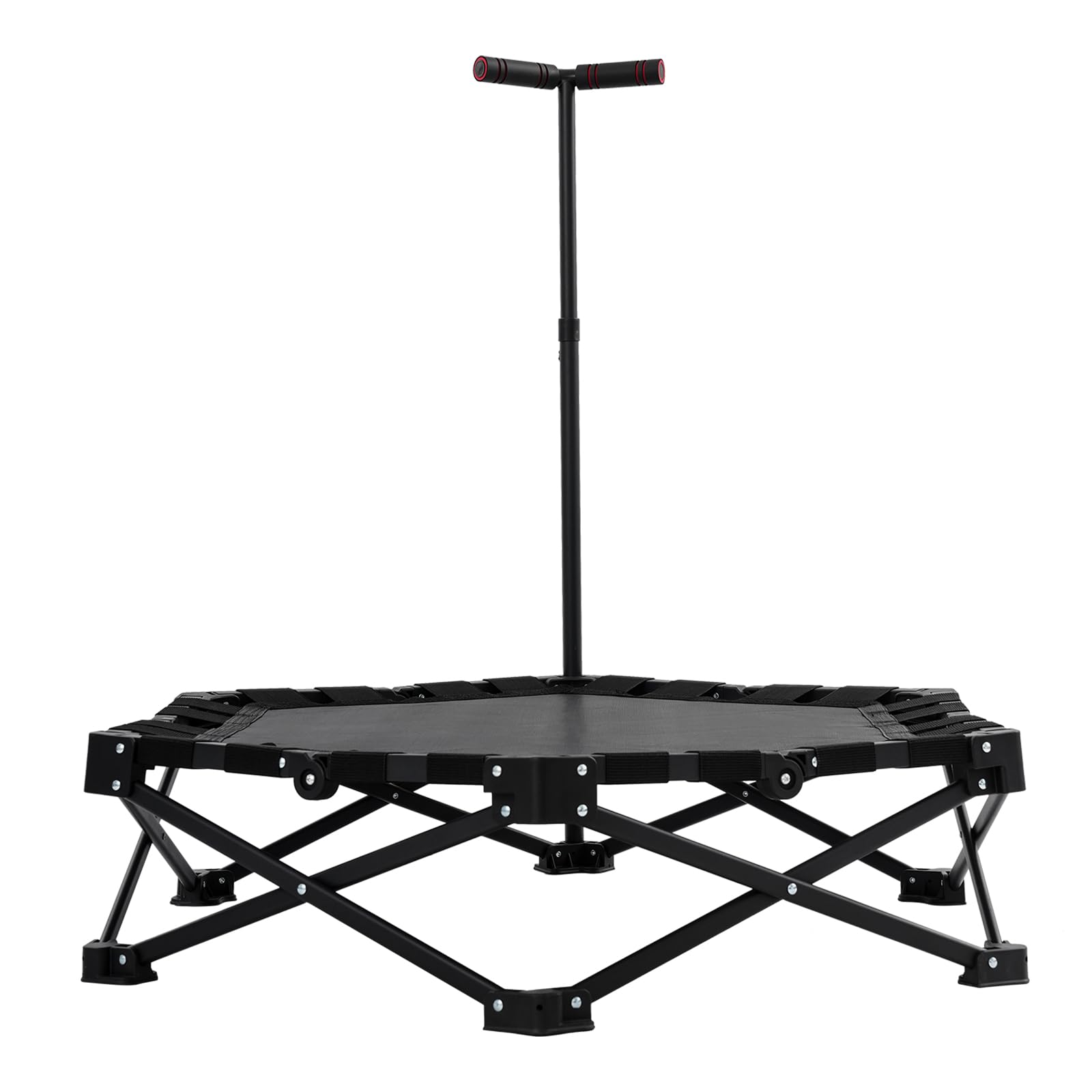 Składana mini trampolina fitness, dla dorosłych Ø 107 cm, 3 regulowane stopnie uchwytu, nośność 150 kg, stabilna i cicha (20 dB), do użytku wewnątrz i na zewnątrz