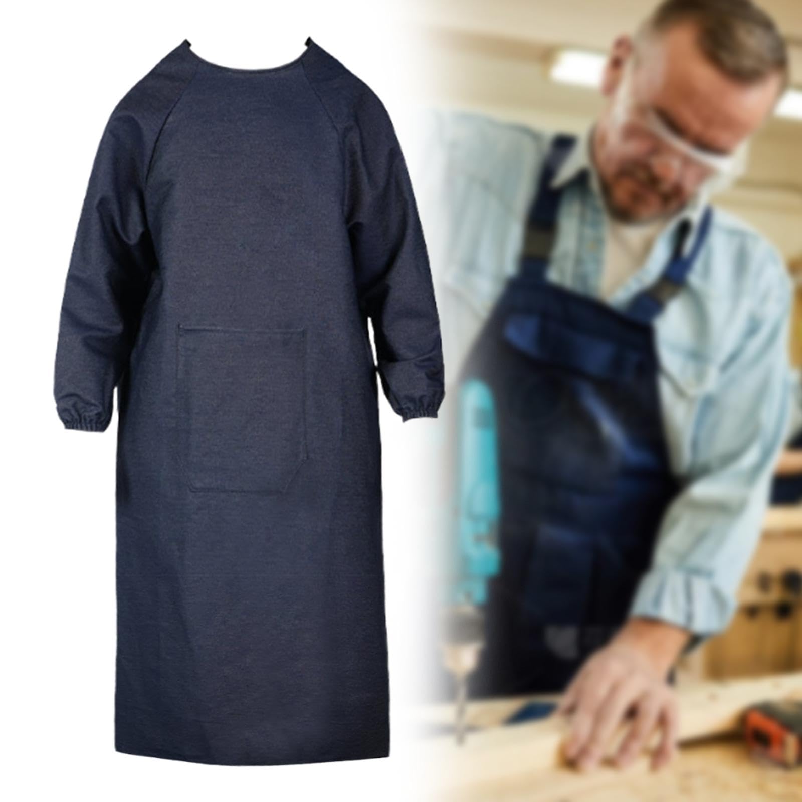 MERIGLARE Delantal de Soldadura Confeccionado en Denim Robusto Protección de Manga Larga Almacenamiento Fácil Gracias Al Bolsillo Comodidad Durante Largas, Longitud 112 Cm