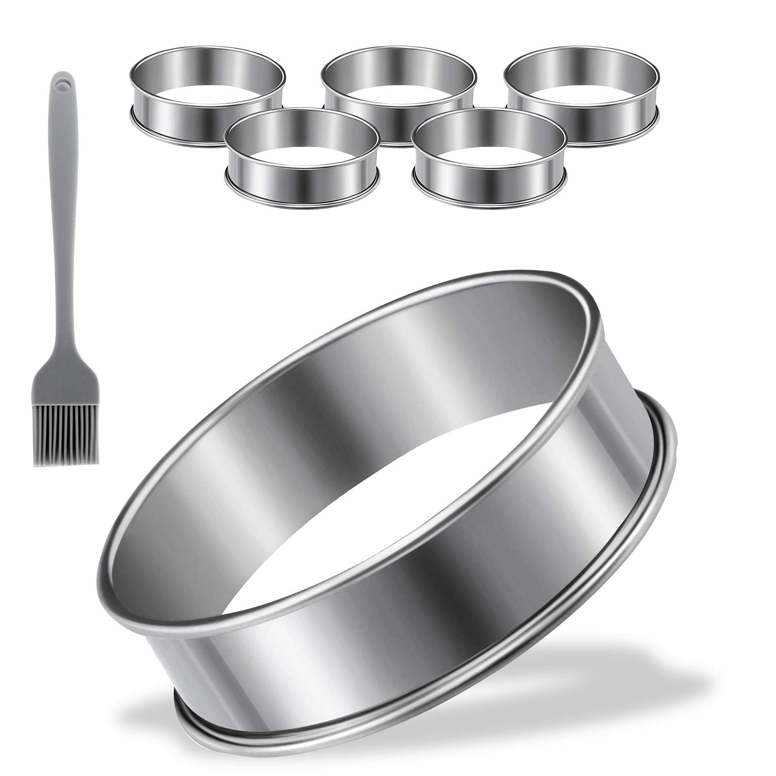 6 Pieces Muffin Tart Rings Double Rolled Tart Ring Stainless Steel Round Cake Muffin Ring Mold for Cooking Shortbread Puff Shortcrust Pastry Small Flan