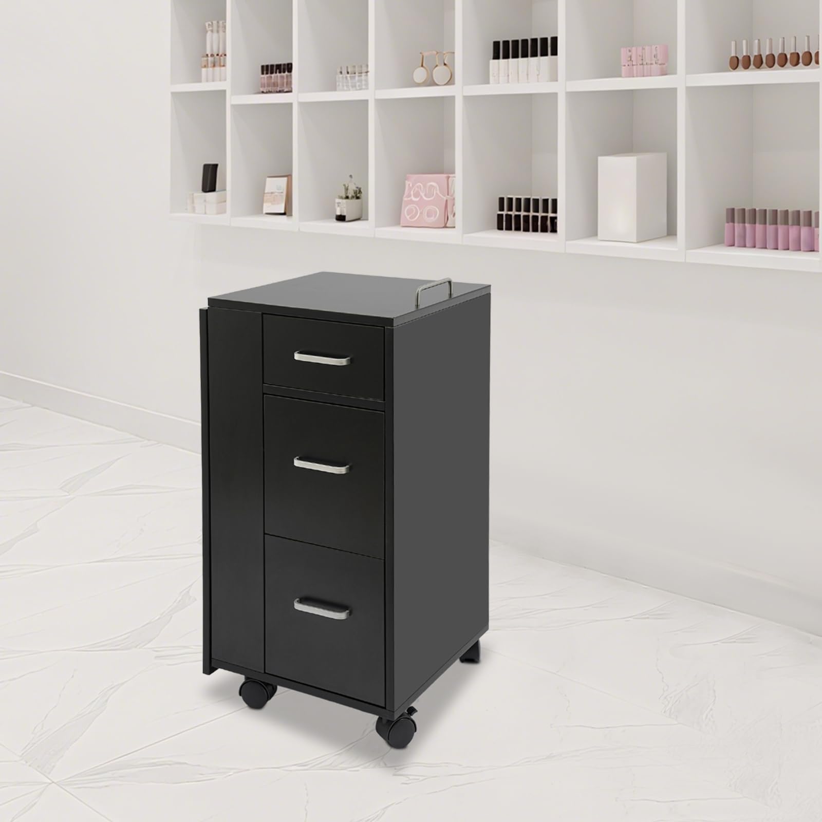 toczący się stół do manicure, składany mobilny stolik do manicure, walizka transportowa do makijażu z 3 szufladami, zwijany stół do manicure jako stolik do salonu paznokci, biurko (czarny)