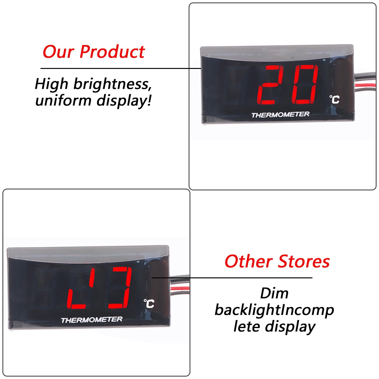 Thermomètre Numérique Moto Universel – Jauge Température D'Eau LCD Rétroéclairée, Capteur Étanché Métal + Adaptateur 18 Mm KOSO Rouge – Alarme Surchauffe