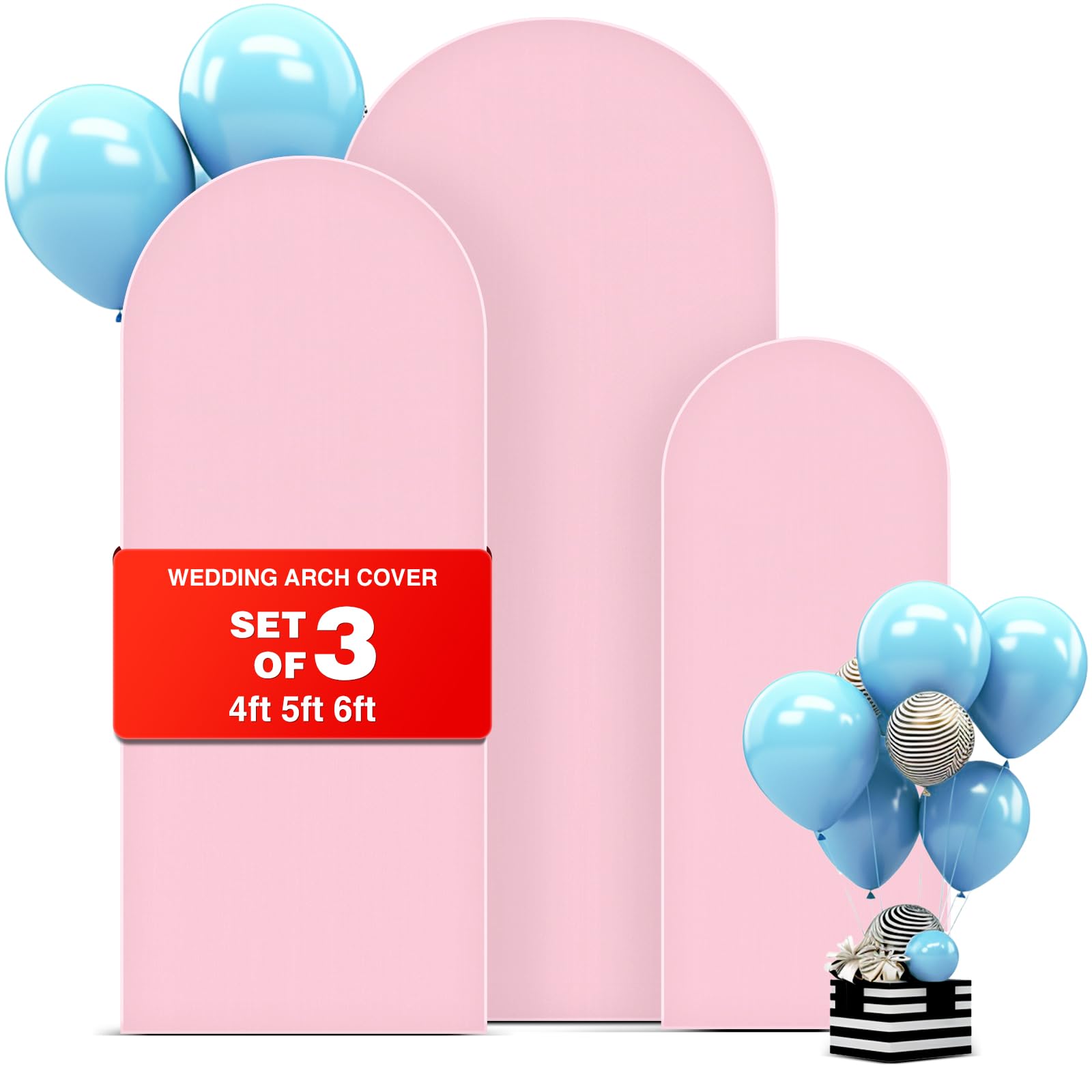 XPCARE Wedding Arch Cover Set of 3, 4/5/6FT Pink Spandex Fitted Arch Cover Double Sided Arch Backdrop Stands Cover for Birthday Party Baby Shower Wedding Decoration