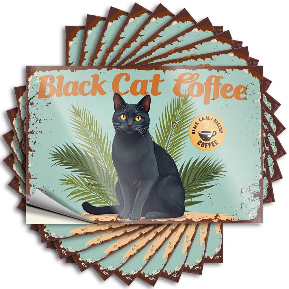 Decal Rock Bedroom Door Decorations Door Black Cat Coffee: A Tropical Brew Delight - No Residue Decals for Water(6X9CM)