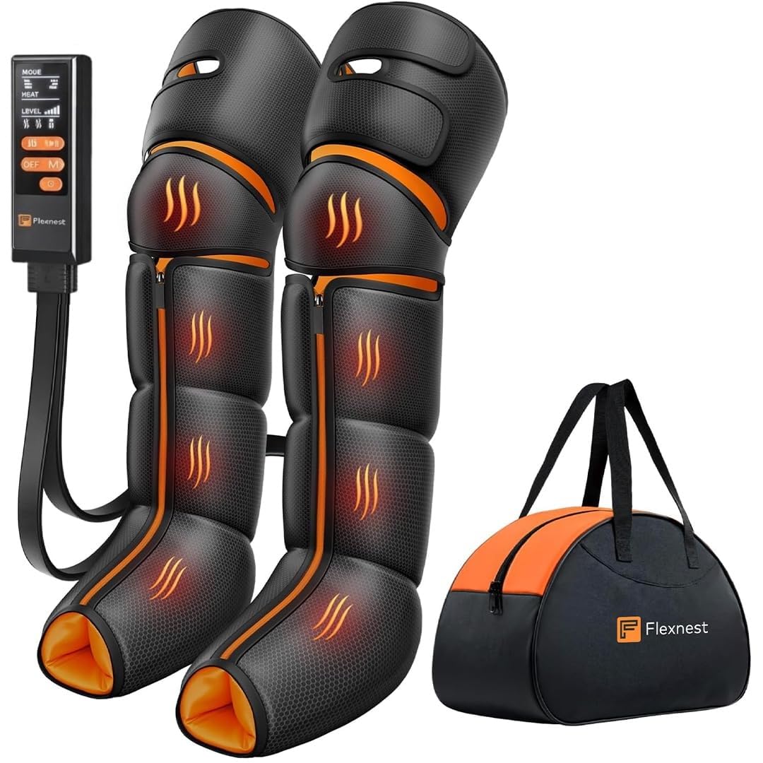 Flexnest Heated Leg Massager, 3-in-1 Leg Compression Massager for Circulation and Pain Relief Air Compression Foot, Calf, Thigh Massager with Handheld Controller - Black Flow-image-45