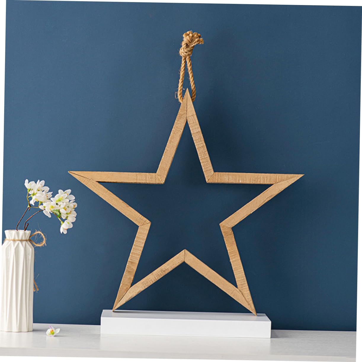 Decorazione da Parete Stella a 5 Punte in Legno Rustico, Laccetto, per Casa e Studio, Stile Semplice