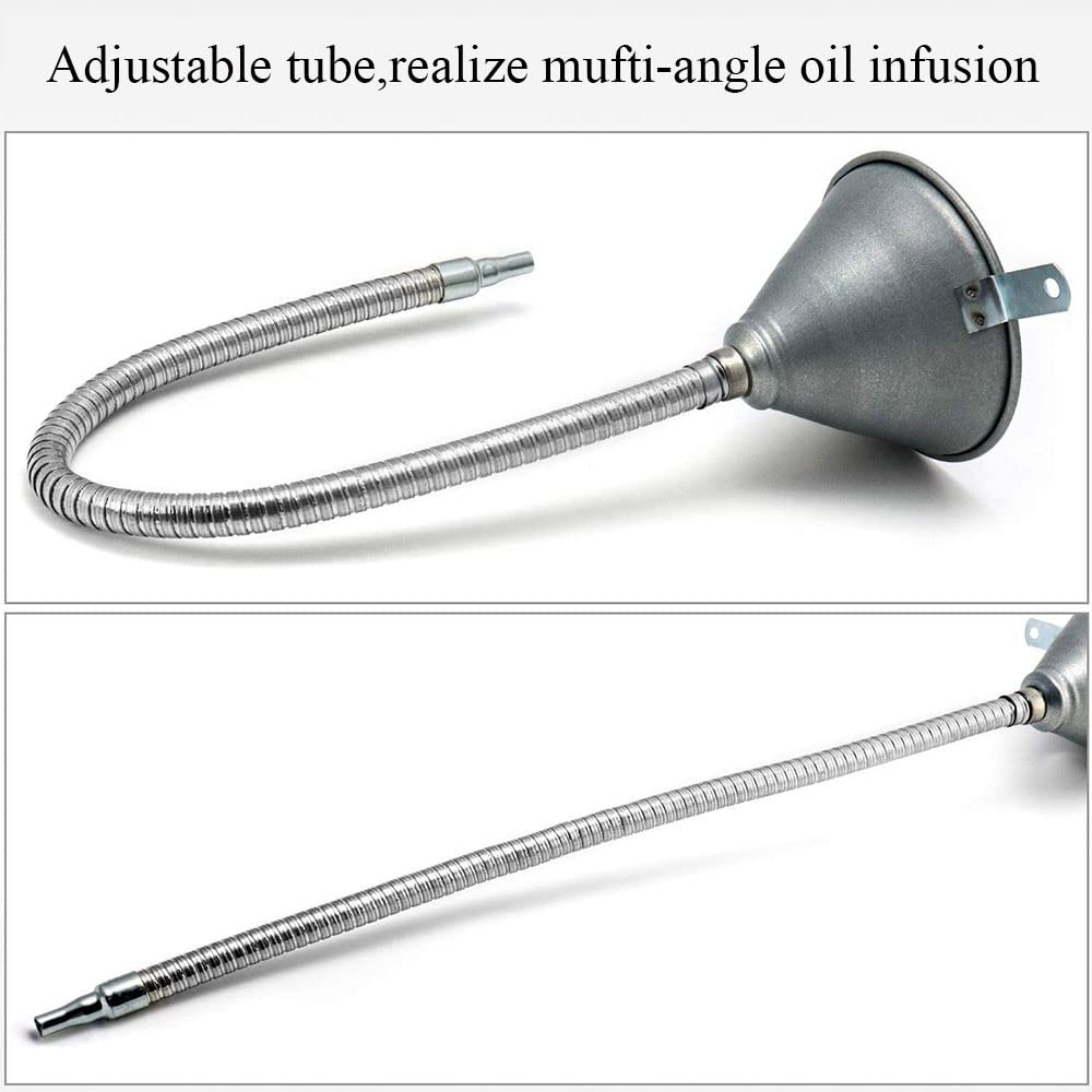 Riloer Imbuto con beccuccio lungo 63 cm, tubo flessibile e filtro, imbuto universale in acciaio per tutti gli oli, acqua, carburante diesel e altri liquidi