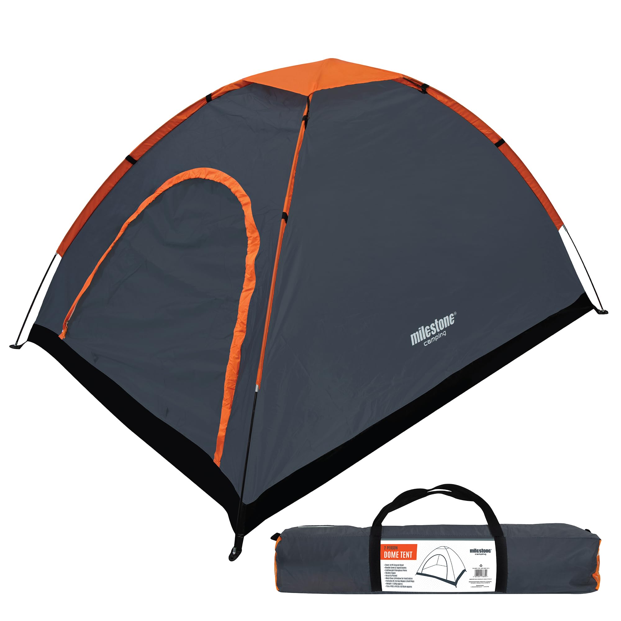 Milestone Camping Dome Tent/Water-Resistant Tent with Carry Bag Included (2 Person)
