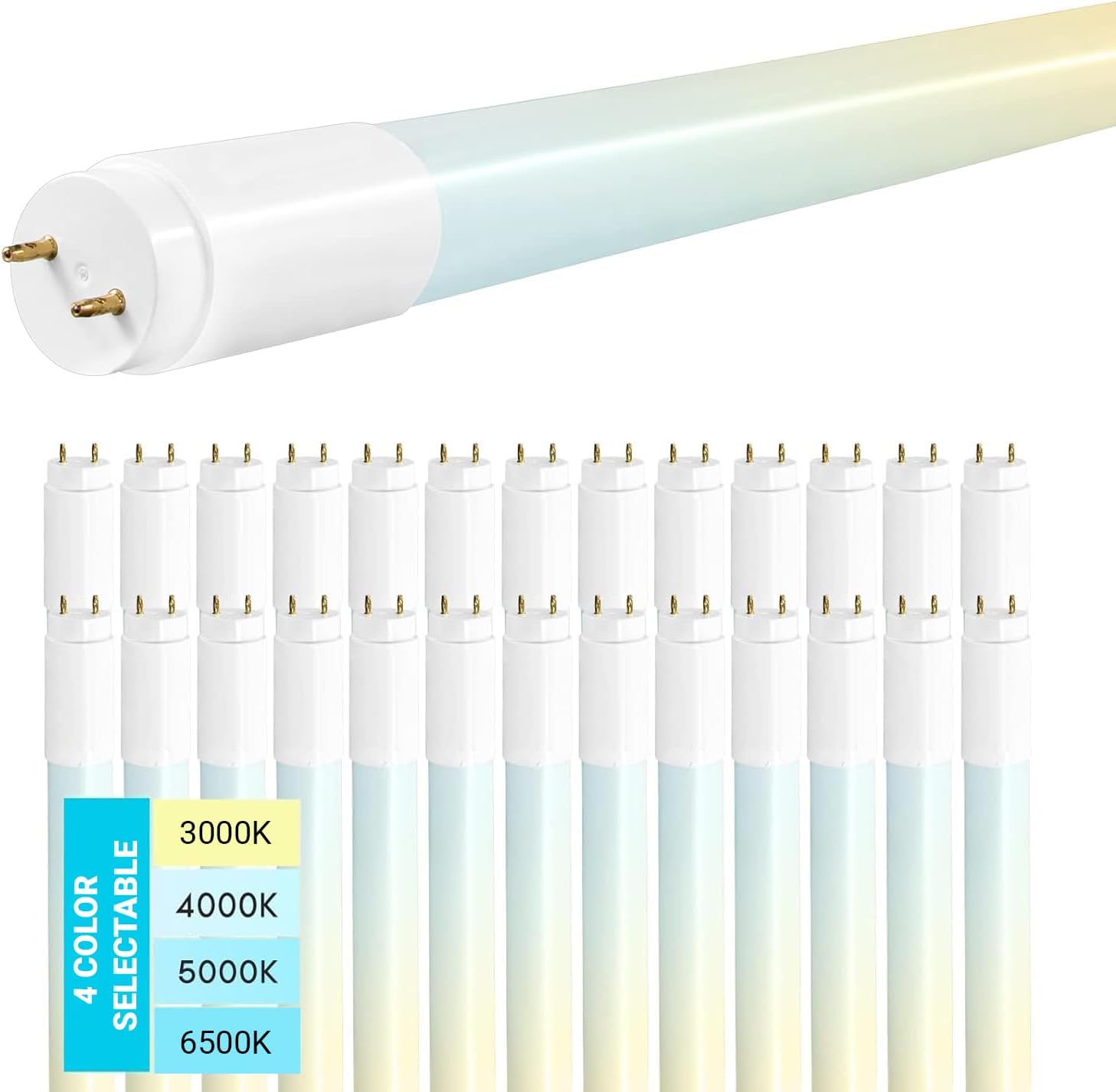 4FT T8 LED Tube Light, Type A+B, 12W/15W/18W/22W, 3000K | 4000K | 5000K | 6500K, Single and Double End Powered, Plug and Play or Ballast Bypass, 2860 Lumens, F32T8, 120-277V, Frosted Cover (24 Pack)