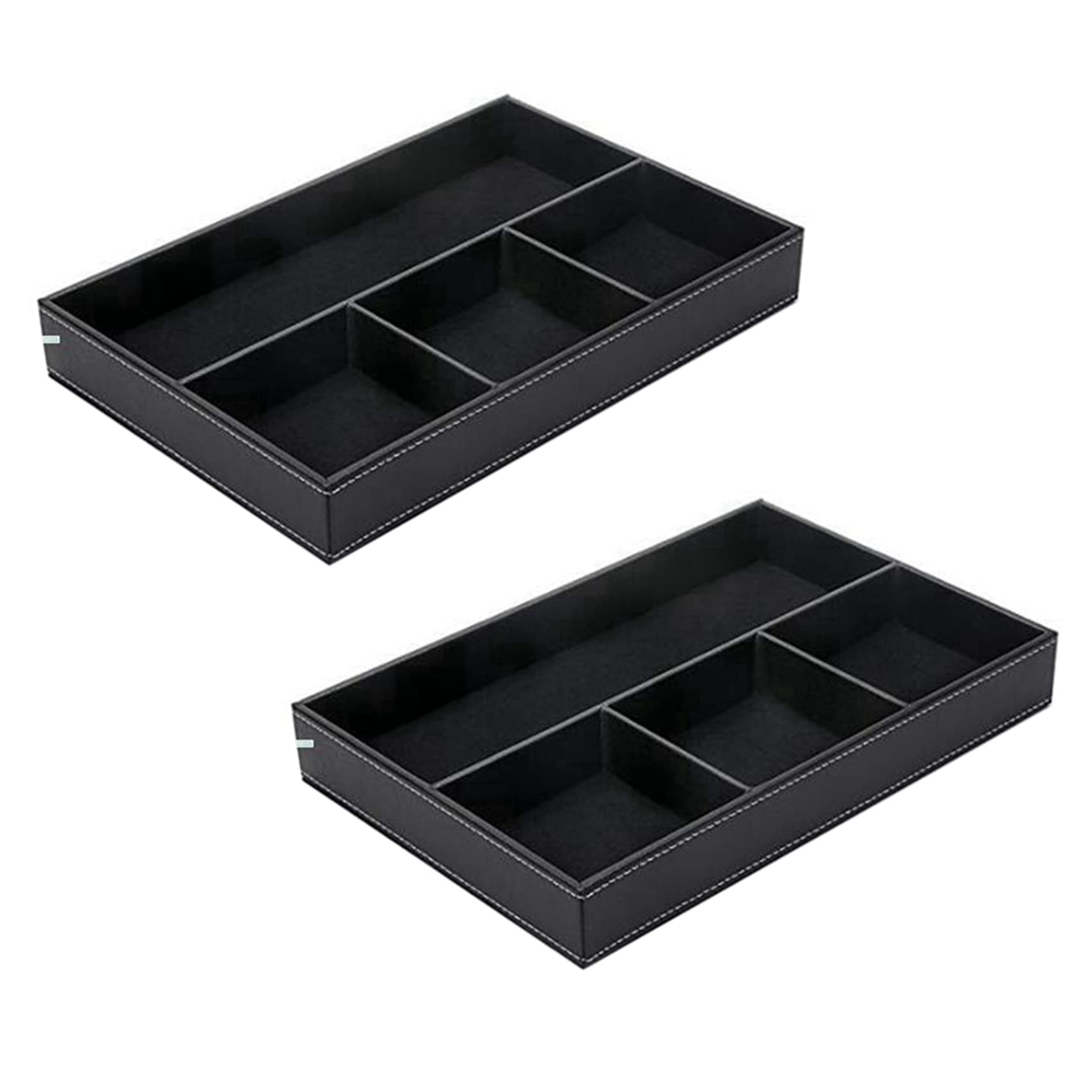 Hndhbfgrt 2X 4 Slots Desk Drawer Organizer, Pu Leather Drawer Storage Organizer Divider (Black)