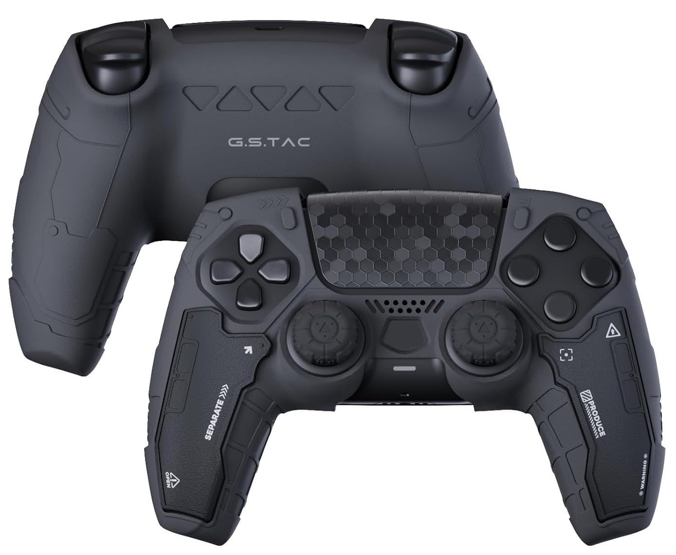 Meyaar G.S.TAC PS5 Controller Skin Set, Anti-Slip Silicone Protective Cover & Skin Case for PS5 Wireless Controller with 2 Thumb Grip and 2 Stickers for PlayStation 5 DualSense Control (Black)