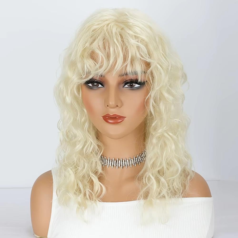 Haarpflege 18 Zoll Lange Lockige Hellblonde Flauschige Perücke Mit Pony Geeignet Für Den Täglichen Gebrauch Von Frauen