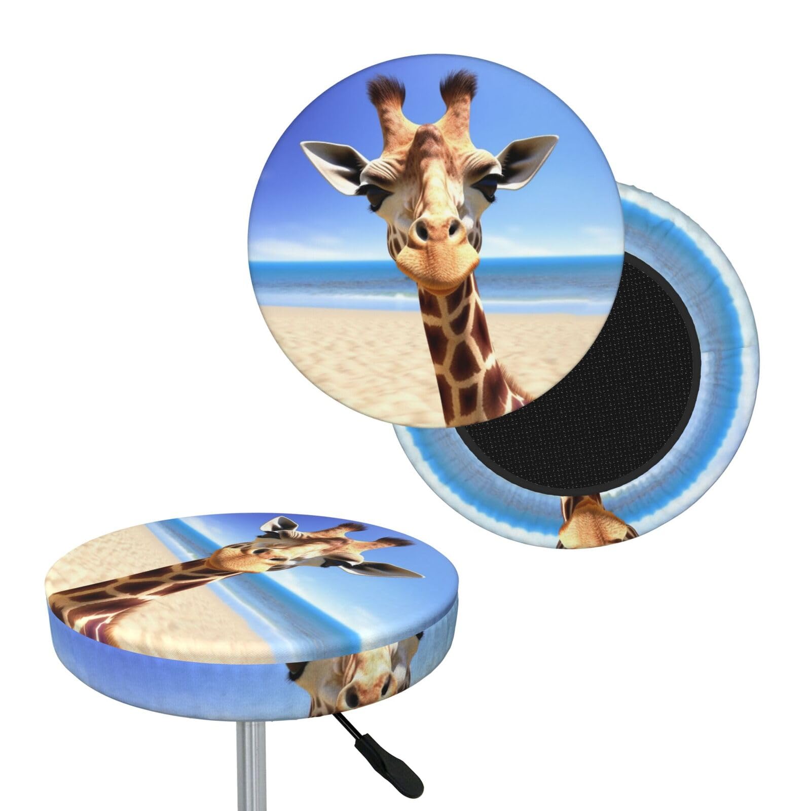 FodPand Beach Giraffe Bar Stool Cover Round Elastic Stool Cushion Covers Washable Bar Stool Chair Slipcover Stretch Stool Seat Covers for 12-14 Inch Chair