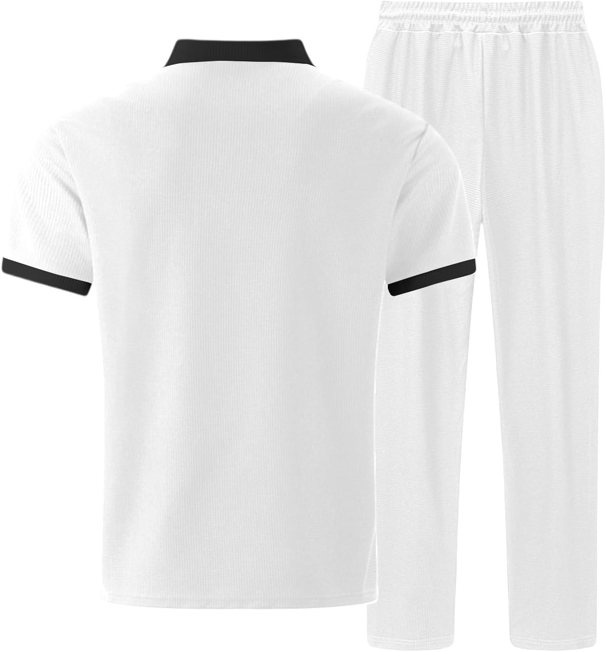 Cambkatl Men's Waffle 2 Pieces Set, Short Sleeve Zip Up Golf T-Shirt with Straight Pants Summer Business Casual Outfits