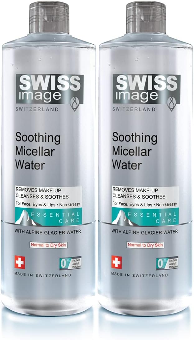 Swiss Image Soothing Micellar Water 2 X 400 ml | Make Up Remover, Cleanses & Soothes, Removes Waterproof Make Up, Non Greasy, hydrating | Non Rinse off | For Normal To Dry Skin