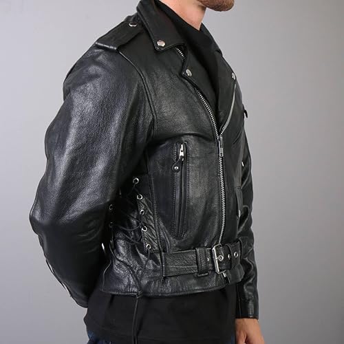 Miniatura 3 de Chaqueta para motocicleta negra clásica Hot Leathers con revestimiento y cierre externo