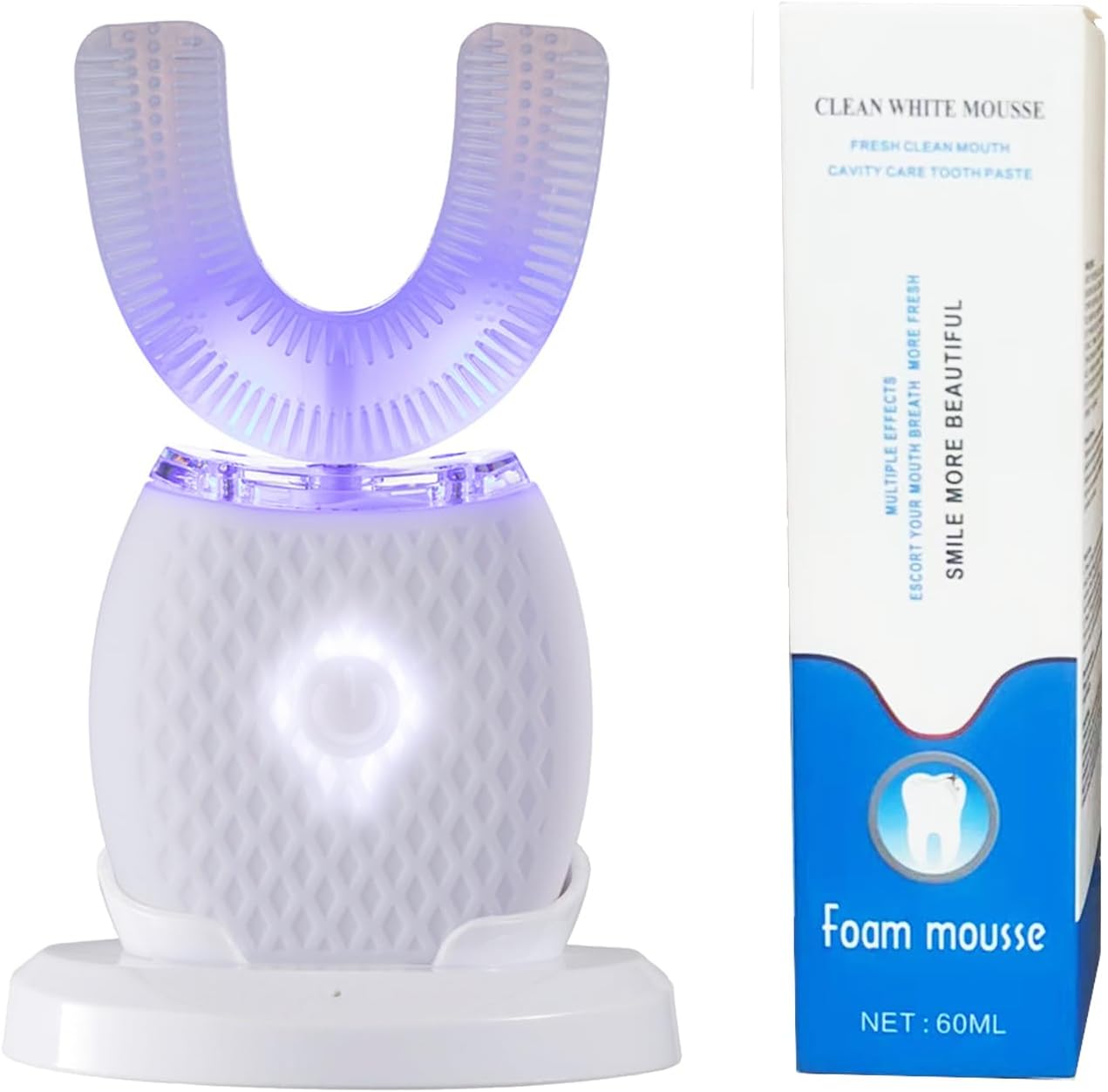 Ultrasonic Toothbrush for Adult Automatic Toothbrush with Soft Bristles 30'' Automatic Timer Wireless Charging Washable Travel Home Dual-use (White)