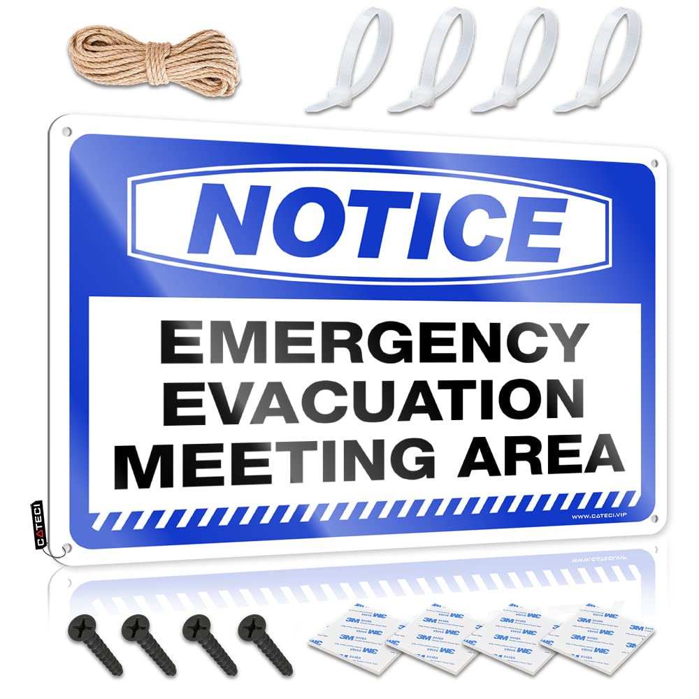 Sarcastic Metal Signs Notice Emergency Evacuation Meeting Area Tin Sign Funny Outdoor Signs Funny Wall Decor Signs(20X30CM)