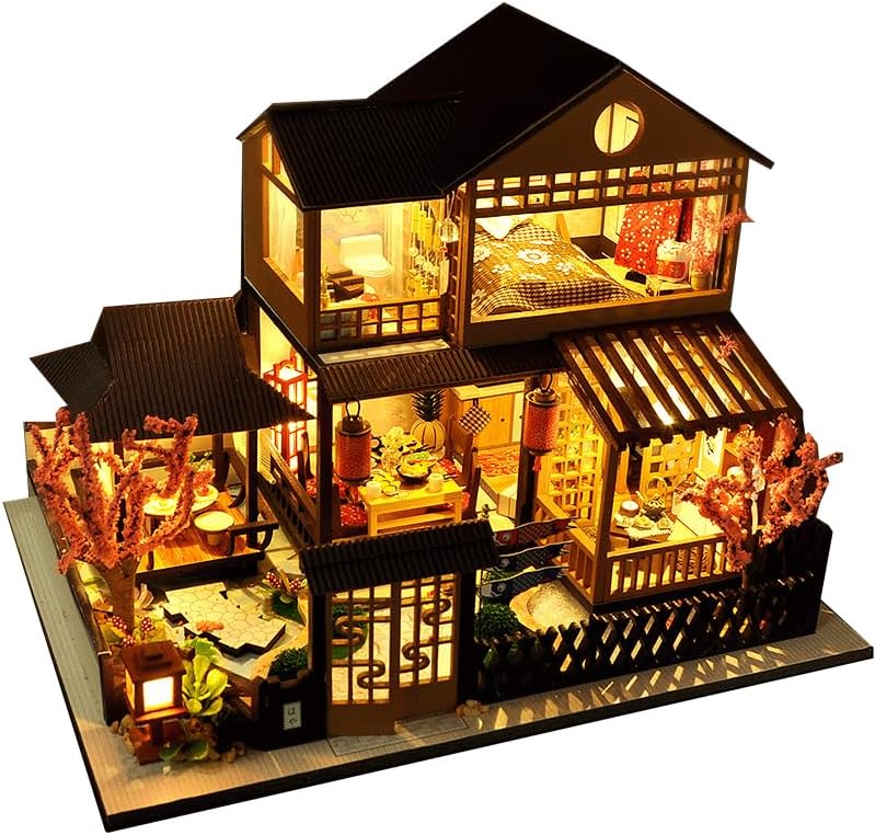 Miniatura 1 de Mini casa de muñecas DIY kit de muebles de madera en miniatura, casa de muñecas hecha a mano con LED, juguetes creativos de artesanía de madera para
