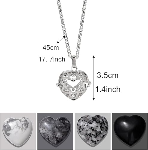 Miniatura 2 de Raicegs Juego de collar de cristal curativo, collares de piedras de corazón para mujer, jaula de cordón y medallones, colgante de cristal real y