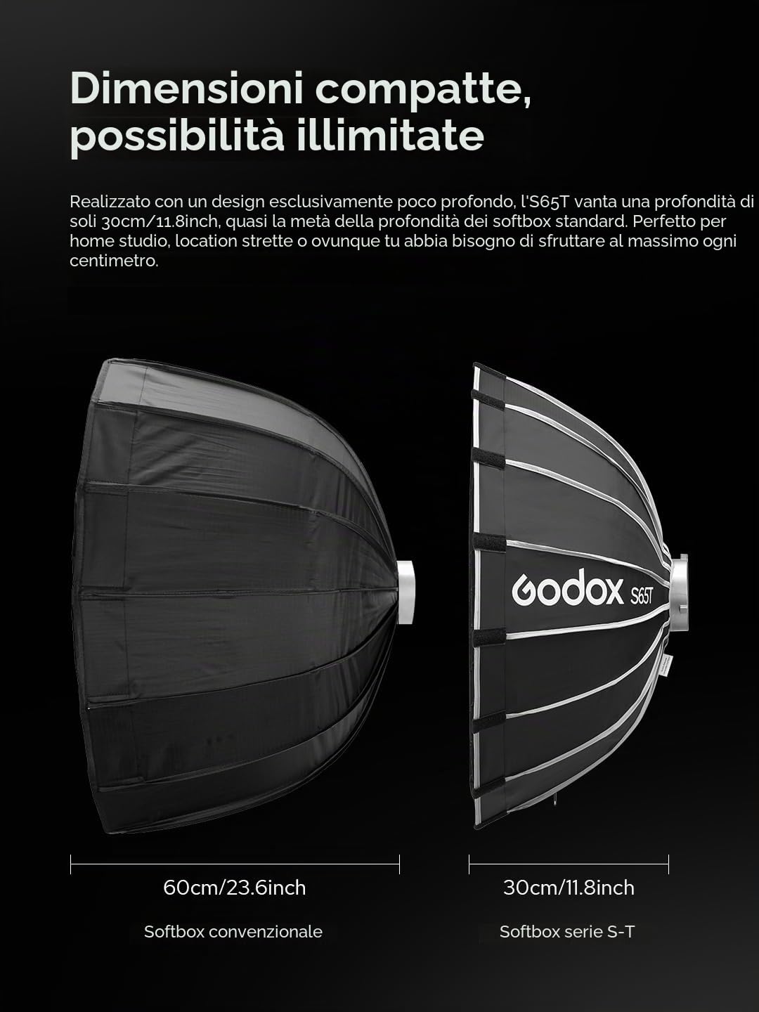Godox S65T Quick Release - Softbox pieghevole per ombrello, 65 cm, con connettore Bowens, soluzione Soft-Light, per studio e viaggi