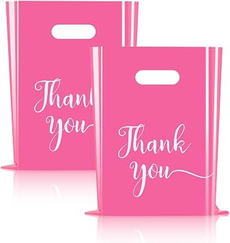 Cupplation Pink Thank You Merchandise Bags Large 9x12 inches,100 Pack, Retail Plastic Shopping Merchandise Gift Bags Tear Resistant Strong Durable Anti Stretch, 100% Recyclable 100