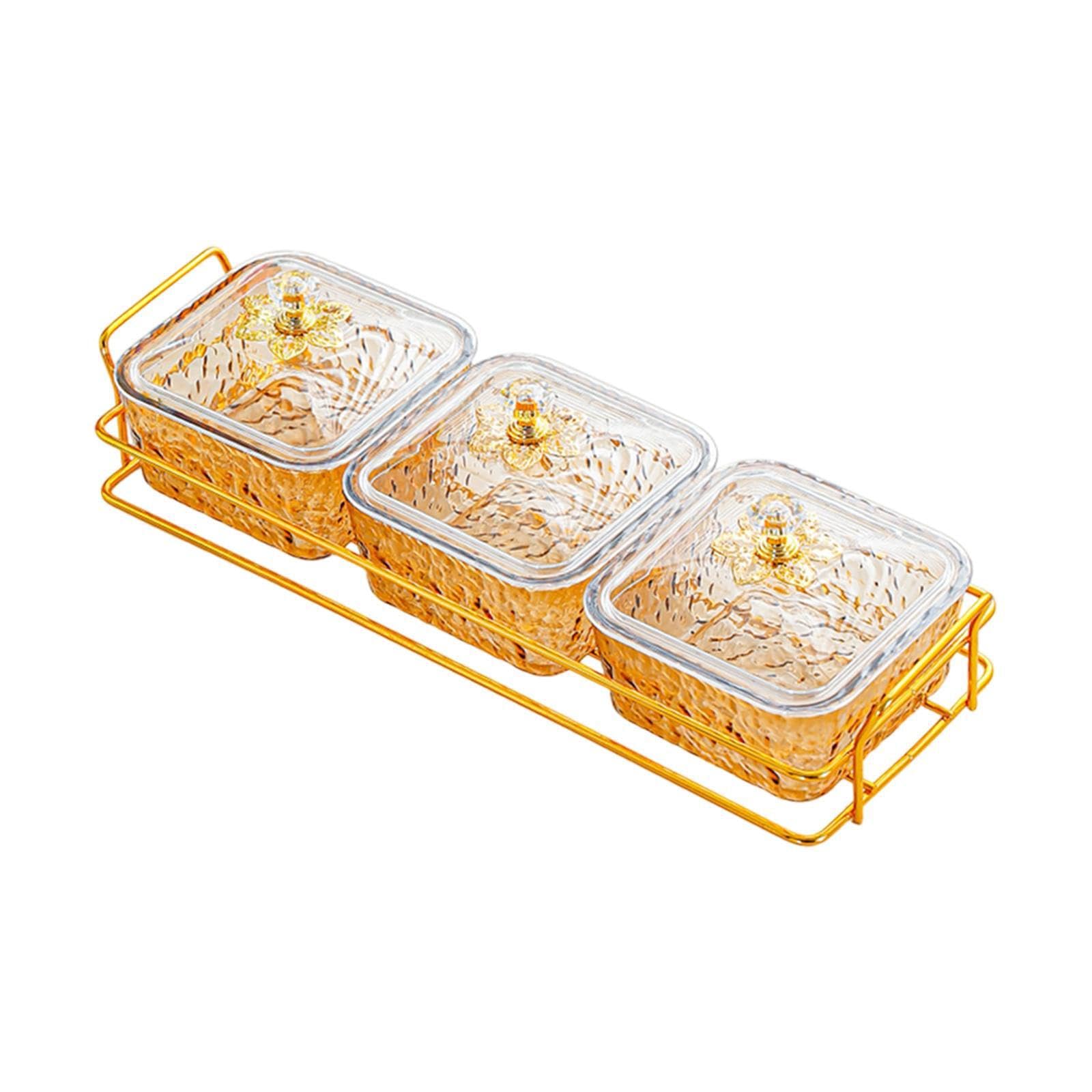 Pixzcsa Gold Divided Serving Container Candy Dish Attractive Compartment Tray Easy To Serving Candies And Snacks Dried Fruits Candy Nut Container Appetizer Tray, 3 Grid
