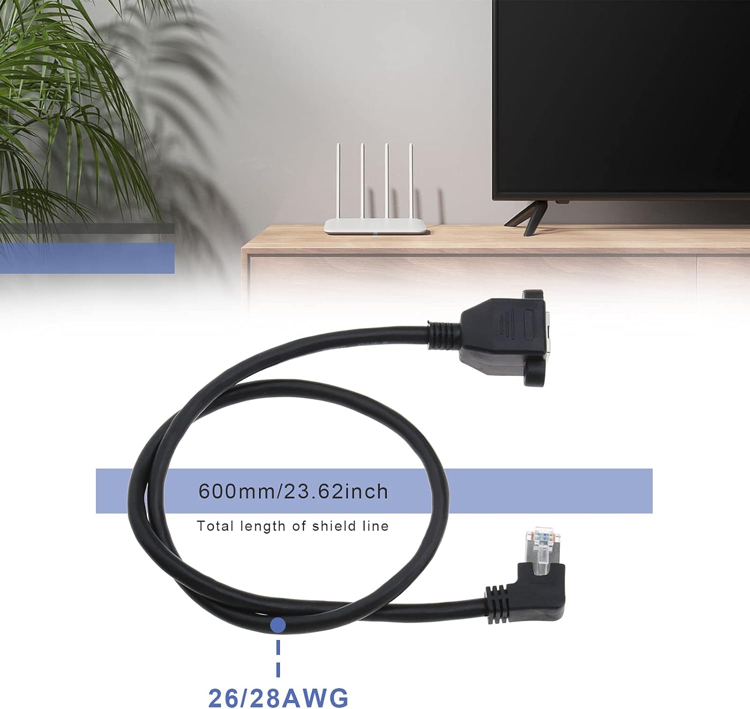 2x Left Right Angled RJ45 Male to Female Cat 6 Shielded Ethernet ...