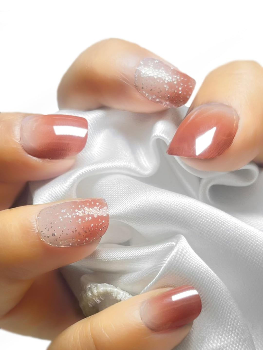 Secret Lives Transparent Reusable Artificial Brown Color with Glitters Fake False Press on Nails 24 Pieces with Kit Secret Lives Transparent Reusable Artificial Brown Color with Glitters Fake False Press on Nails 24 Pieces with Kit