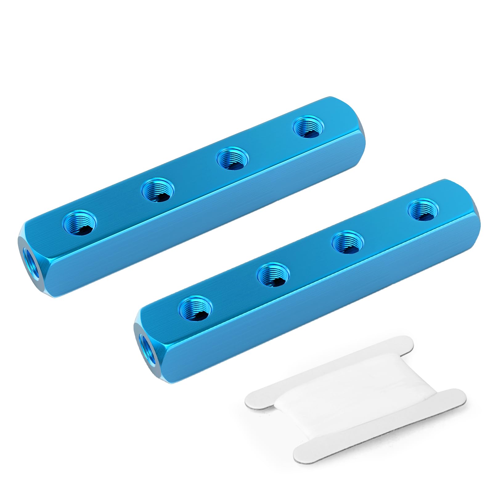 GASHER 2PCS Aluminum 4 Way 7 Port Pneumatic Manifold Air Distribution Block Splitter 1/4" Output Port 1/4" Supply Port