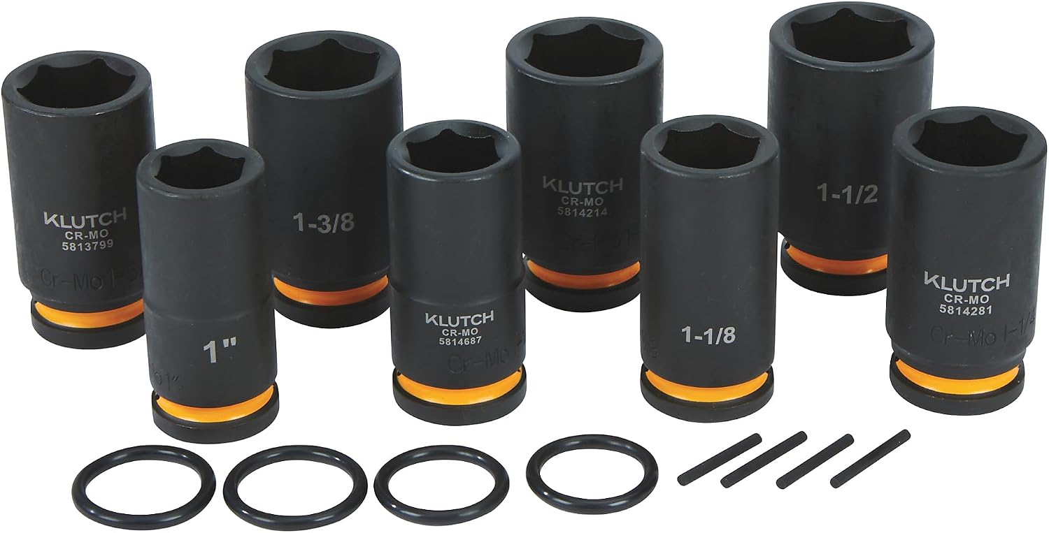 Klutch 3/4in.-Drive Deep Impact Socket Set, 8 Pcs., SAE, Chrome Molybdenum