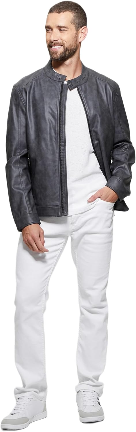 GUESS Mens Fitted Faux Leather Jacket - Image 2