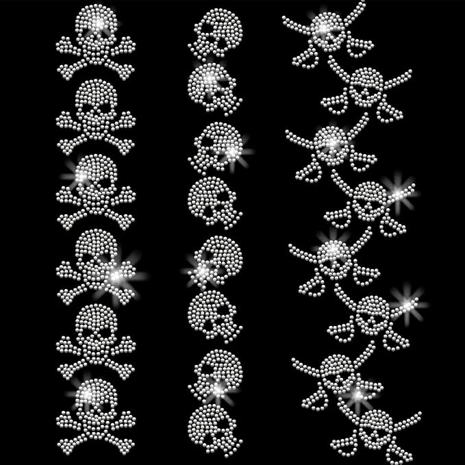 SUPERDANT Skull Stripes Crystal Rhinestone Decals Skull Rhinestone Transfers Patches Halloween Iron on Applique Diamond Heat Transfer Sticker for Halloween Clothing Decoration