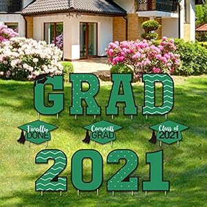 11 Stücke Abschluss Hofschilder Dekorationen Congrats Abschluss Rasen Zeichen 2021 Grad Gartenschilder mit 23 Einsätzen für Outdoor Congrats Abschluss Party Dekoration (Grün)