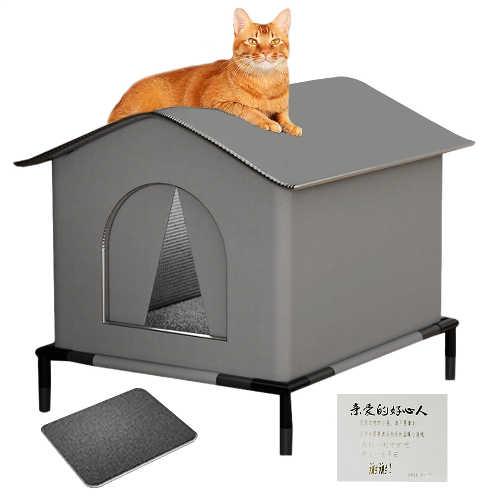 Casa per gatti all'aperto - per gatti isolato resistente alle intemperie | portatile | Casa esterna calda con porte rimovibili per tappeti e persiane ideale per il portico da giardino